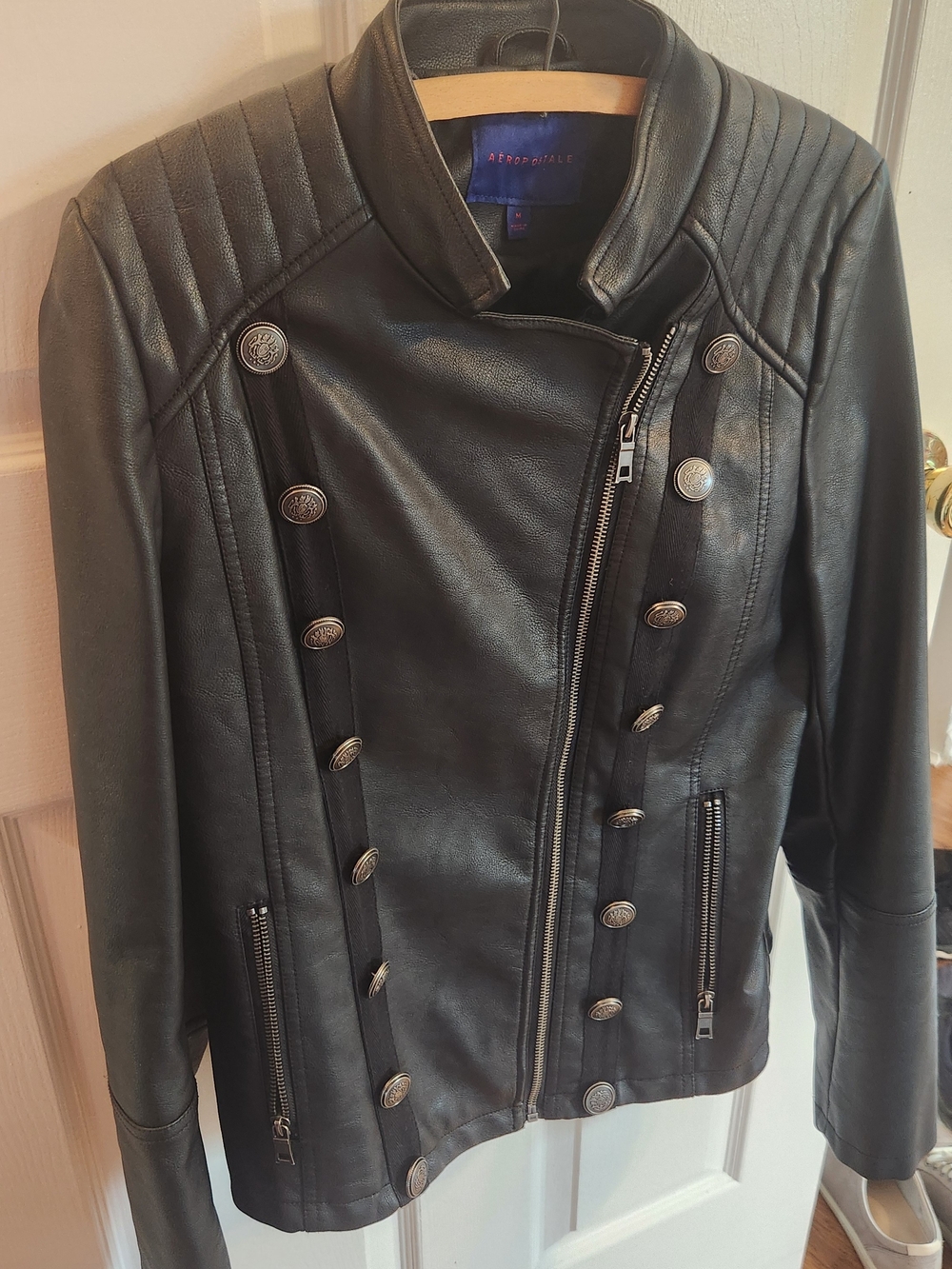 Aeropostale Women's Black Faux Leather Military Jacket